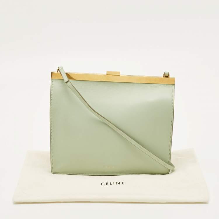Pre Owned Celine Clasp Mini Light Green Leather Crossbody Bag