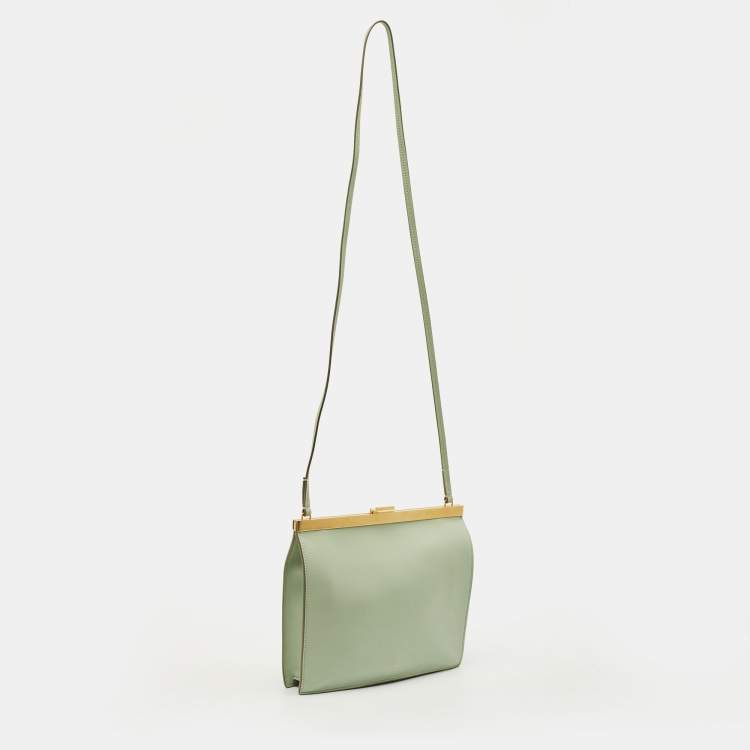 Pre Owned Celine Clasp Mini Light Green Leather Crossbody Bag