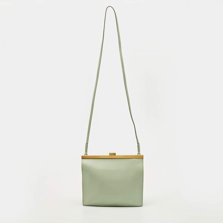 Pre Owned Celine Clasp Mini Light Green Leather Crossbody Bag