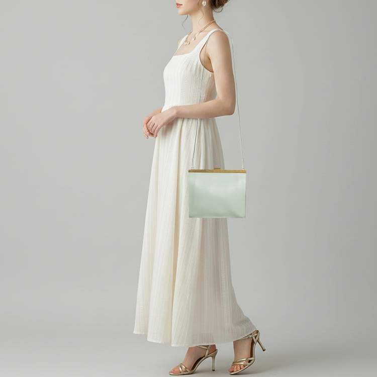 Pre Owned Celine Clasp Mini Light Green Leather Crossbody Bag