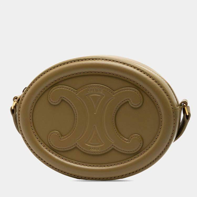 Pre Owned Celine Green Small Calfskin Cuir Triomphe Oval Crossbody