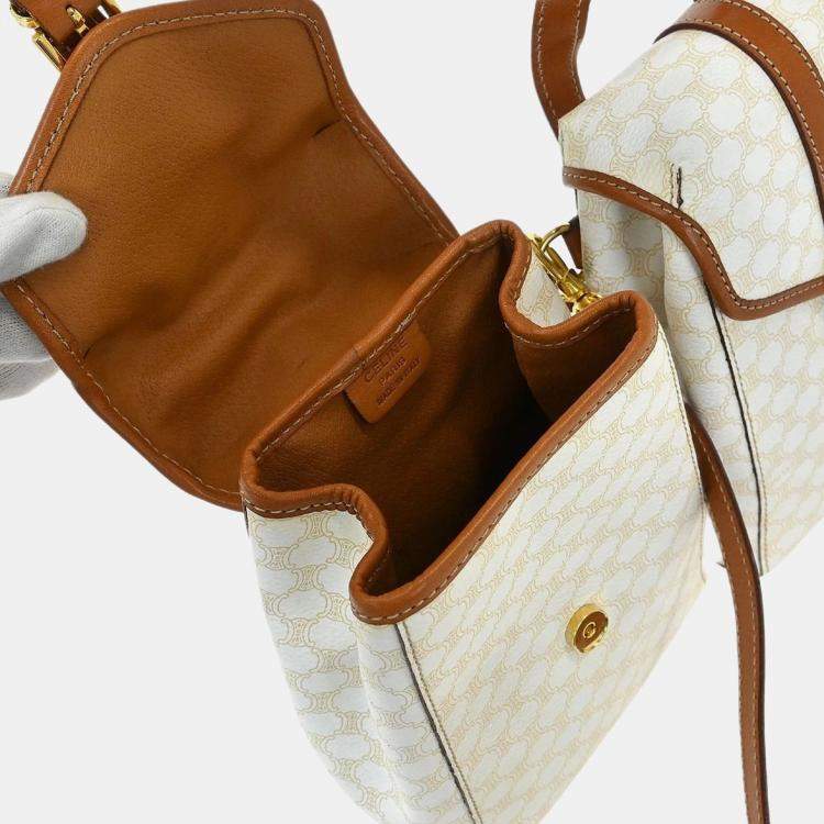 Pre Owned Celine Macadam Twin White Brown Canvas Backpack