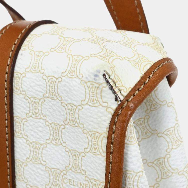 Pre Owned Celine Macadam Twin White Brown Canvas Backpack