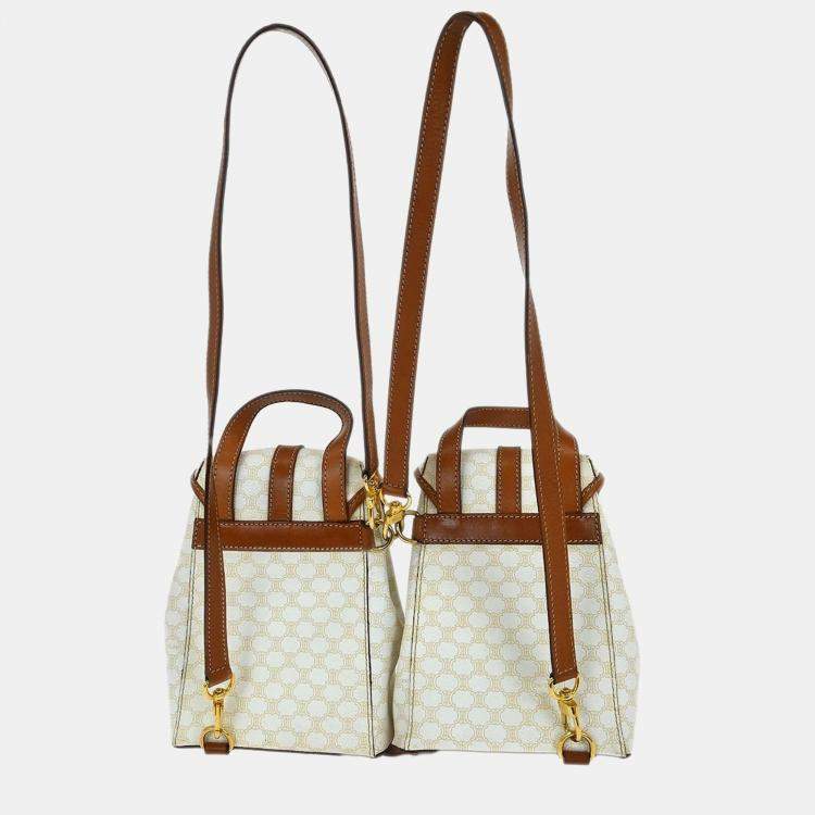 Pre Owned Celine Macadam Twin White Brown Canvas Backpack