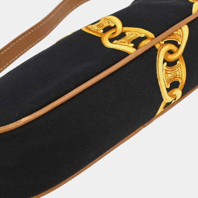 Pre Owned Celine Chain Print Black Leather Shoulder Bag