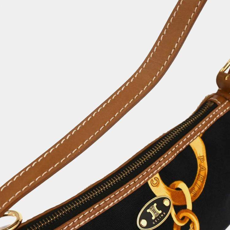 Pre Owned Celine Chain Print Black Leather Shoulder Bag