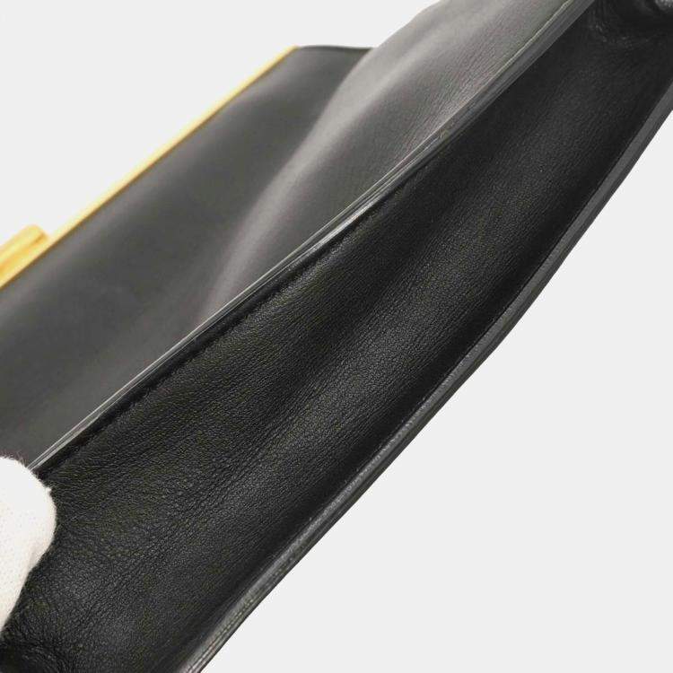 Pre Owned Celine Clasp Black Calfskin Leather Shoulder Bag