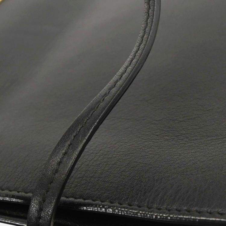 Pre Owned Celine Clasp Black Calfskin Leather Shoulder Bag