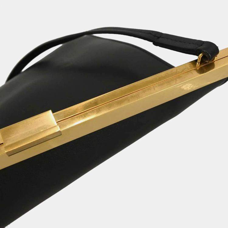 Pre Owned Celine Clasp Black Calfskin Leather Shoulder Bag