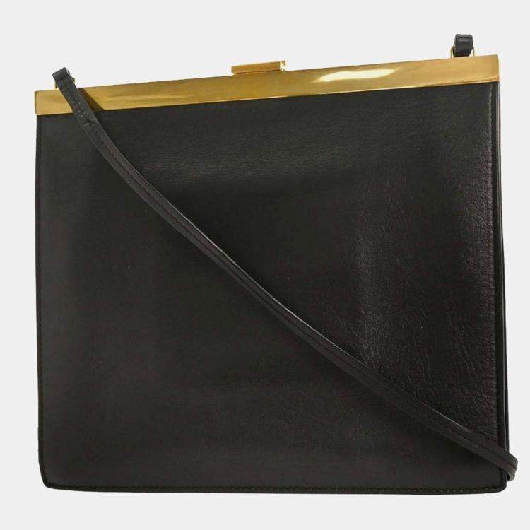 Pre Owned Celine Clasp Black Calfskin Leather Shoulder Bag