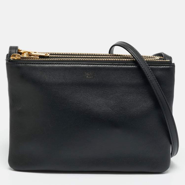 Pre Owned Celine Trio Small Black Leather Crossbody Bag