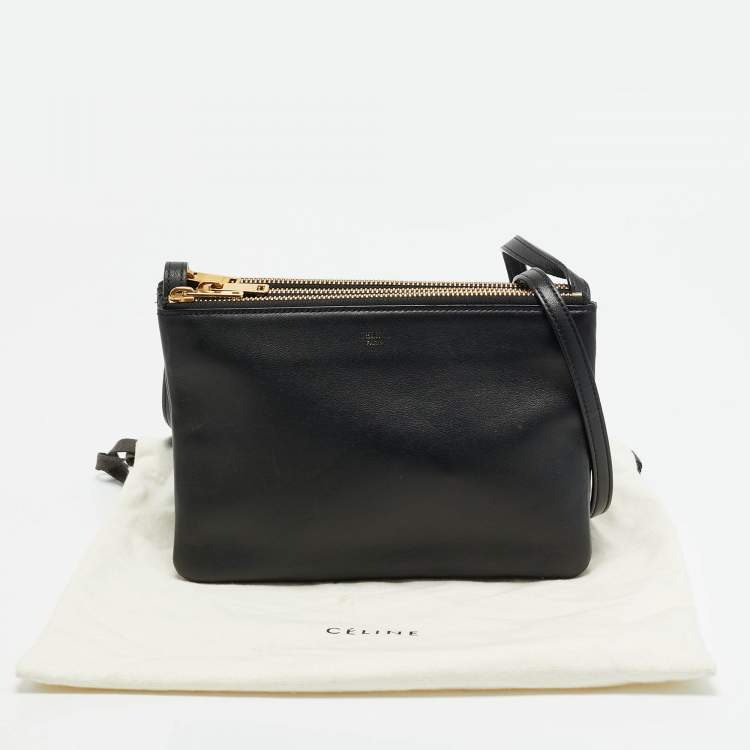 Pre Owned Celine Trio Small Black Leather Crossbody Bag