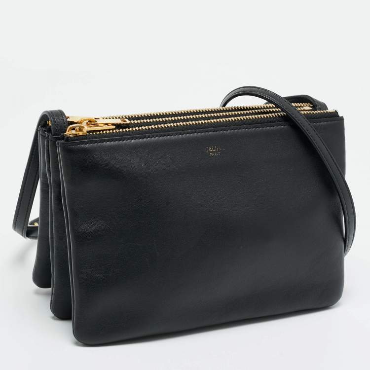 Pre Owned Celine Trio Small Black Leather Crossbody Bag
