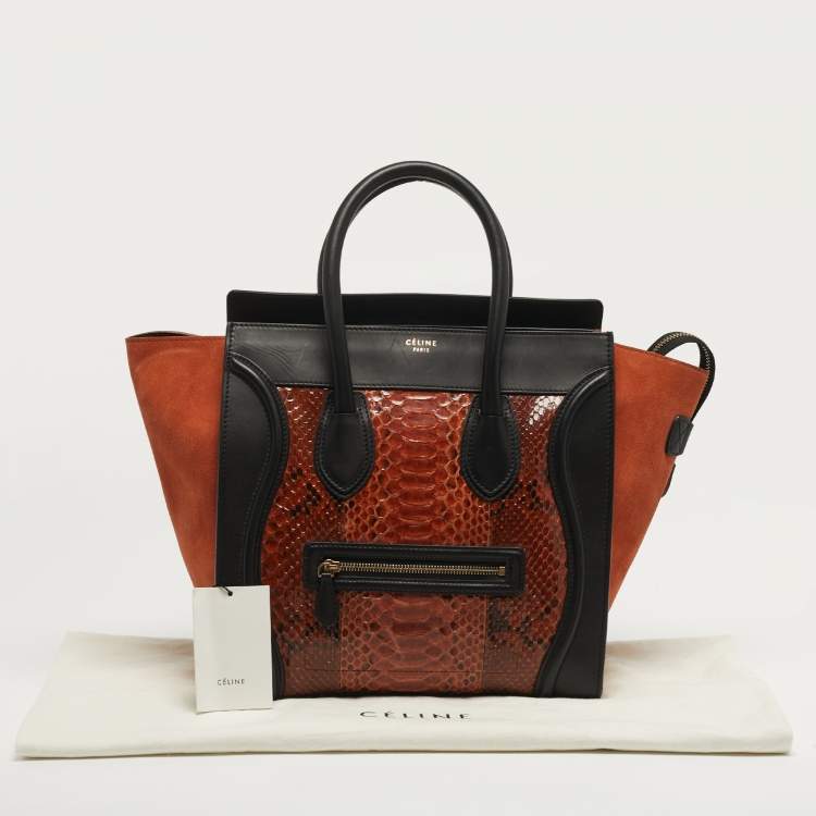 Pre Owned Celine Luggage Mini Black/Brown Python and Leather Tote