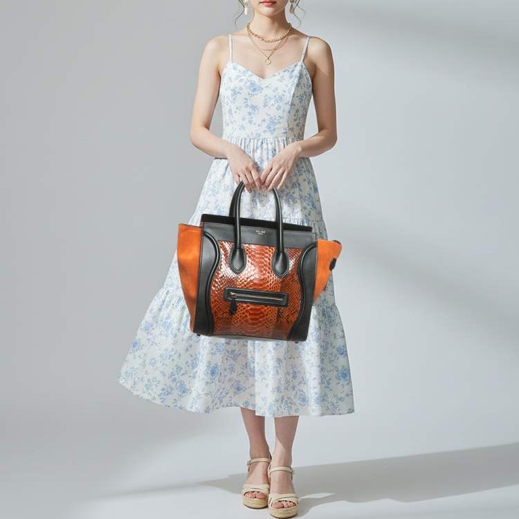 Pre Owned Celine Luggage Mini Black/Brown Python and Leather Tote