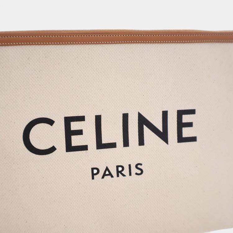 Pre Owned Celine White Large Mixed Fibers Logo Clutch
