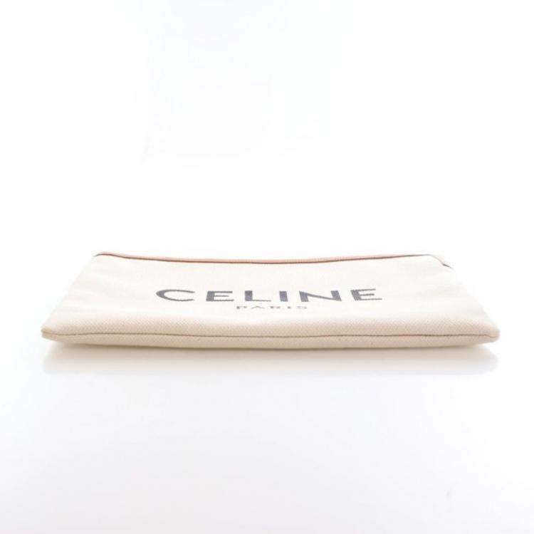 Pre Owned Celine White Large Mixed Fibers Logo Clutch