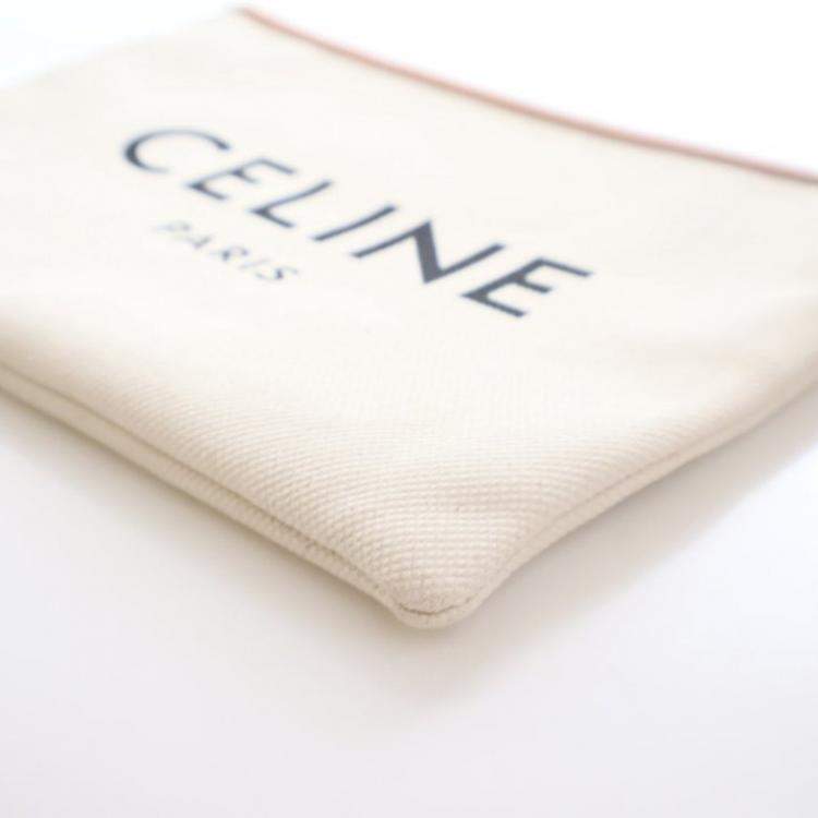 Pre Owned Celine White Large Mixed Fibers Logo Clutch