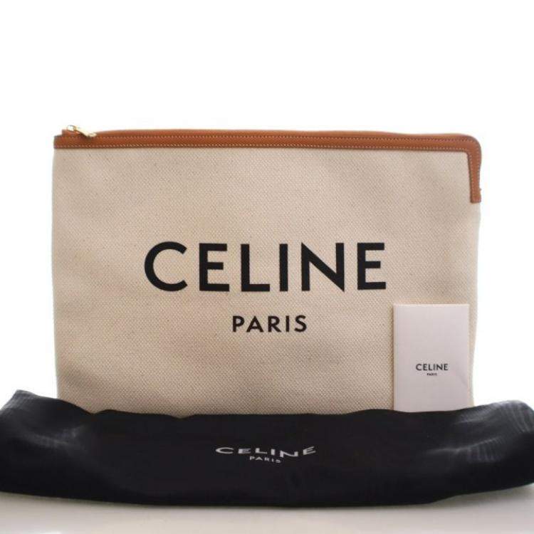 Pre Owned Celine White Large Mixed Fibers Logo Clutch
