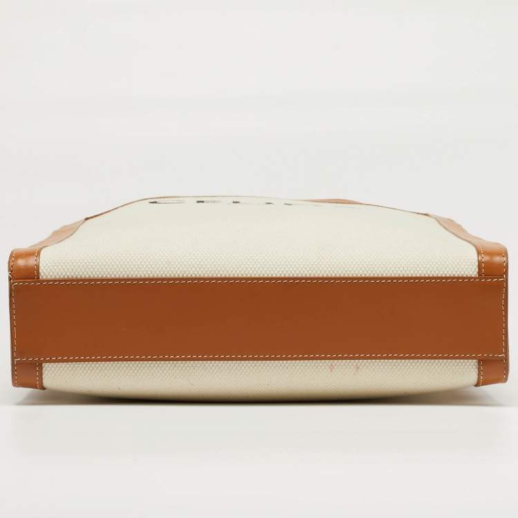 Pre Owned Celine Vertical Cabas Small Tan/Natural Canvas and Leather Tote