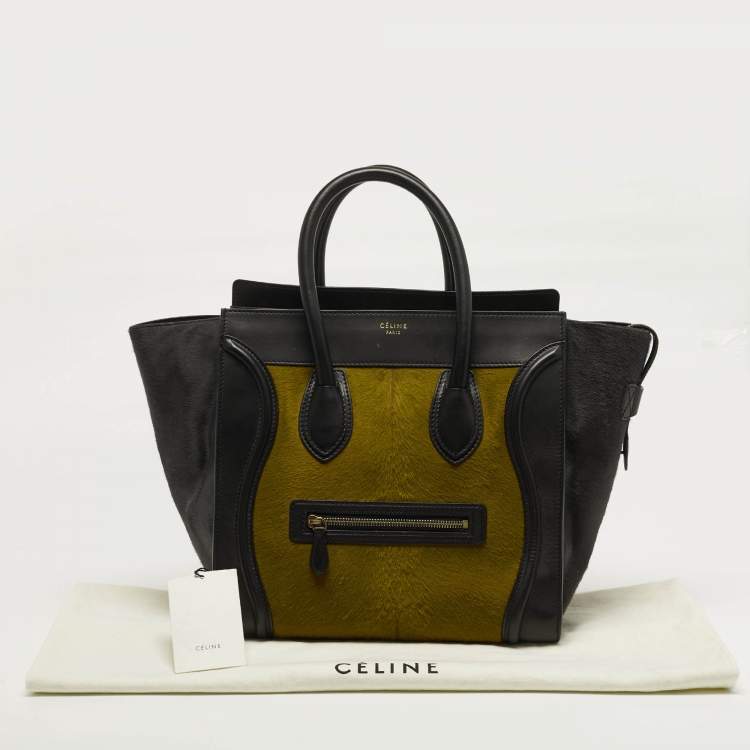 Pre Owned Celine Luggage Mini Black/Green Leather and Calfhair Tote