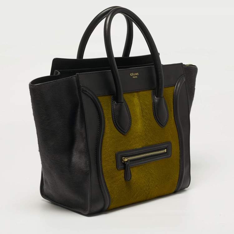 Pre Owned Celine Luggage Mini Black/Green Leather and Calfhair Tote
