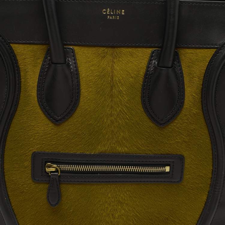 Pre Owned Celine Luggage Mini Black/Green Leather and Calfhair Tote