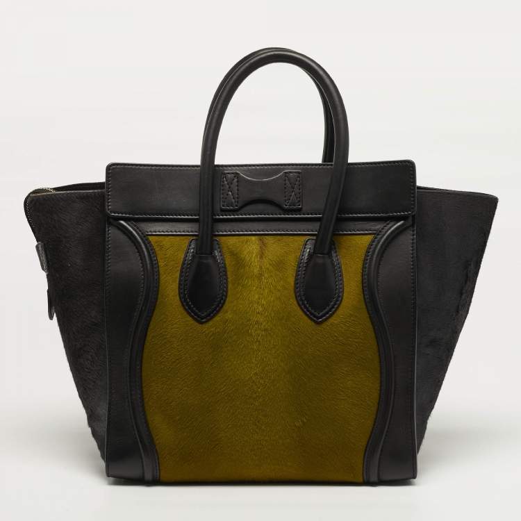Pre Owned Celine Luggage Mini Black/Green Leather and Calfhair Tote