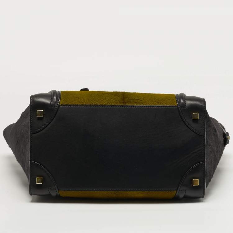 Pre Owned Celine Luggage Mini Black/Green Leather and Calfhair Tote