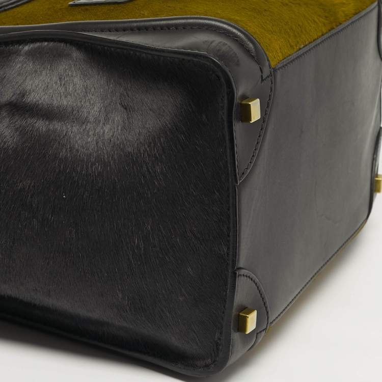 Pre Owned Celine Luggage Mini Black/Green Leather and Calfhair Tote