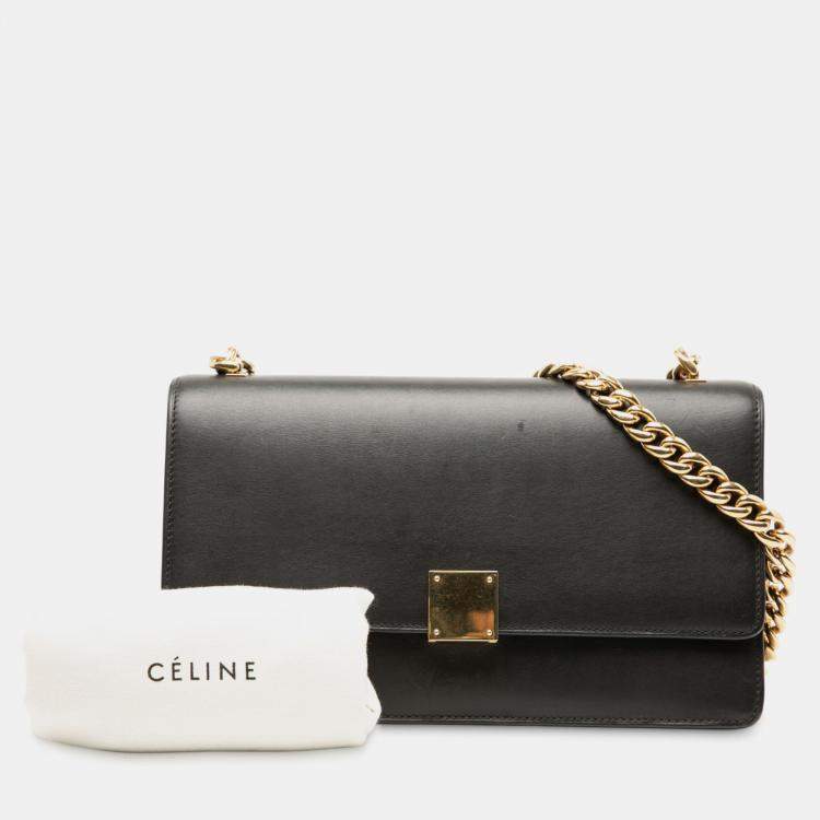 Pre Owned Celine Black Small Leather Case Chain Flap
