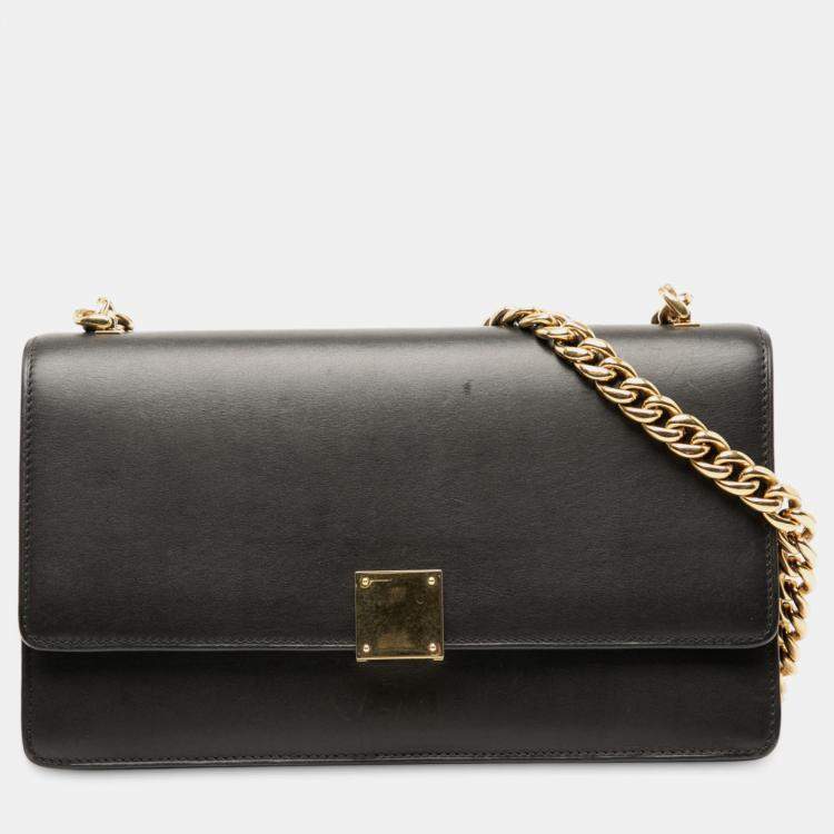 Pre Owned Celine Black Small Leather Case Chain Flap