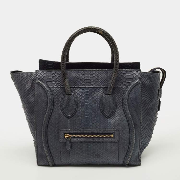 Pre Owned Celine Luggage Mini Navy Blue Python Tote