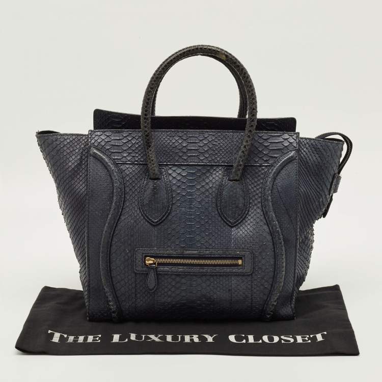 Pre Owned Celine Luggage Mini Navy Blue Python Tote