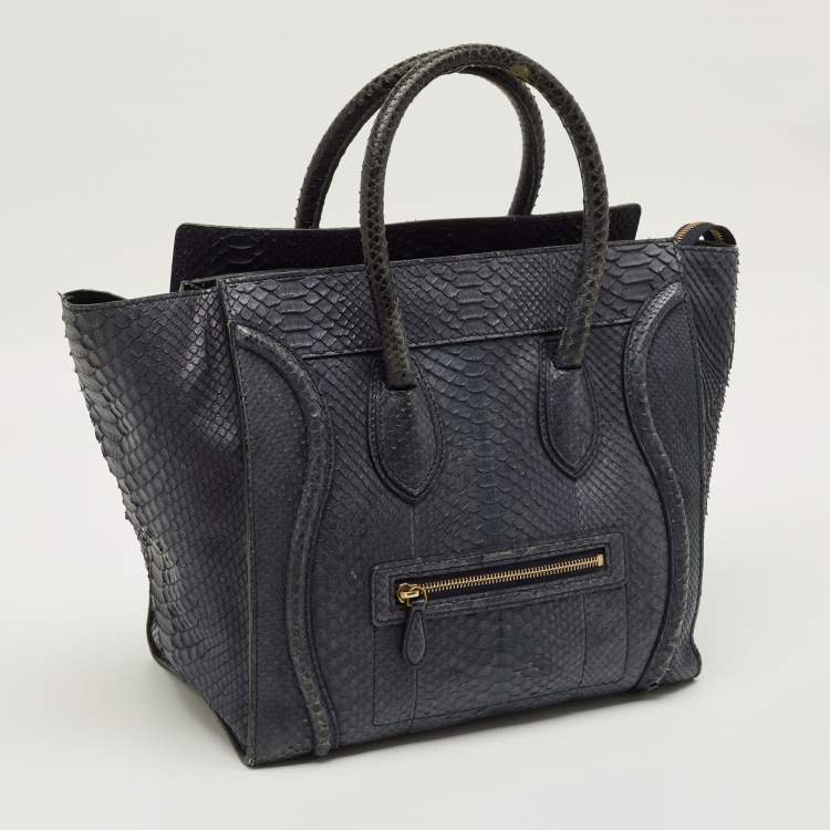 Pre Owned Celine Luggage Mini Navy Blue Python Tote
