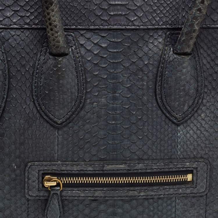 Pre Owned Celine Luggage Mini Navy Blue Python Tote