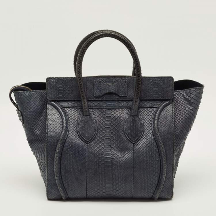 Pre Owned Celine Luggage Mini Navy Blue Python Tote