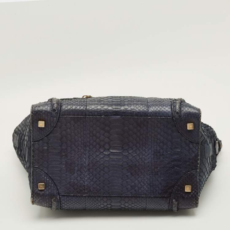 Pre Owned Celine Luggage Mini Navy Blue Python Tote