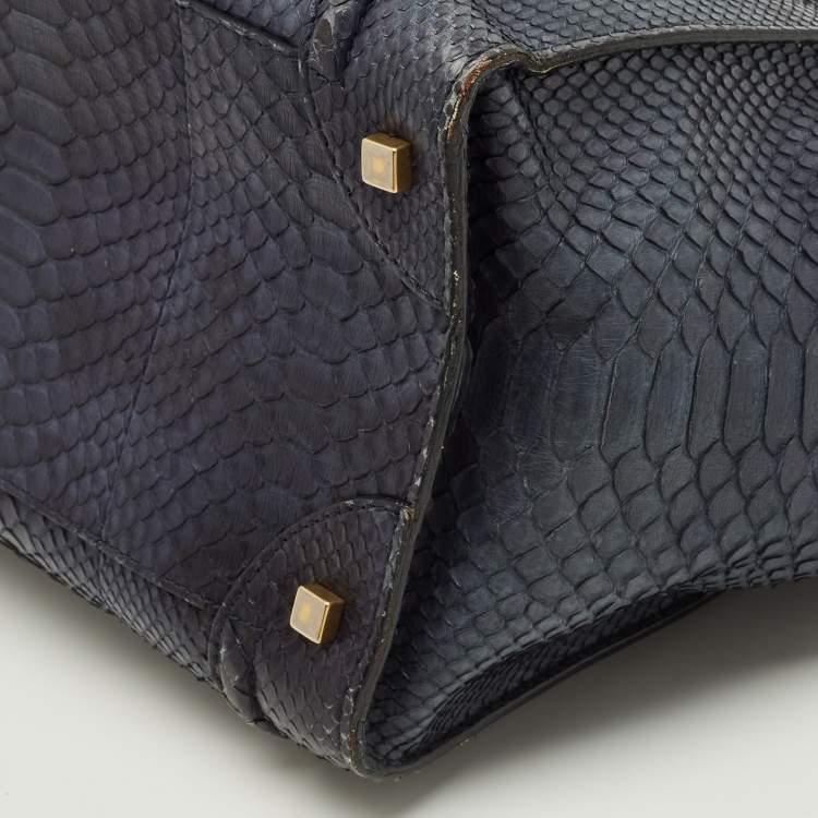 Pre Owned Celine Luggage Mini Navy Blue Python Tote