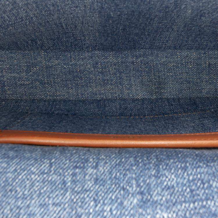 Pre Owned Celine Blue Matelasse Denim Monochrome Chain Shoulder Bag