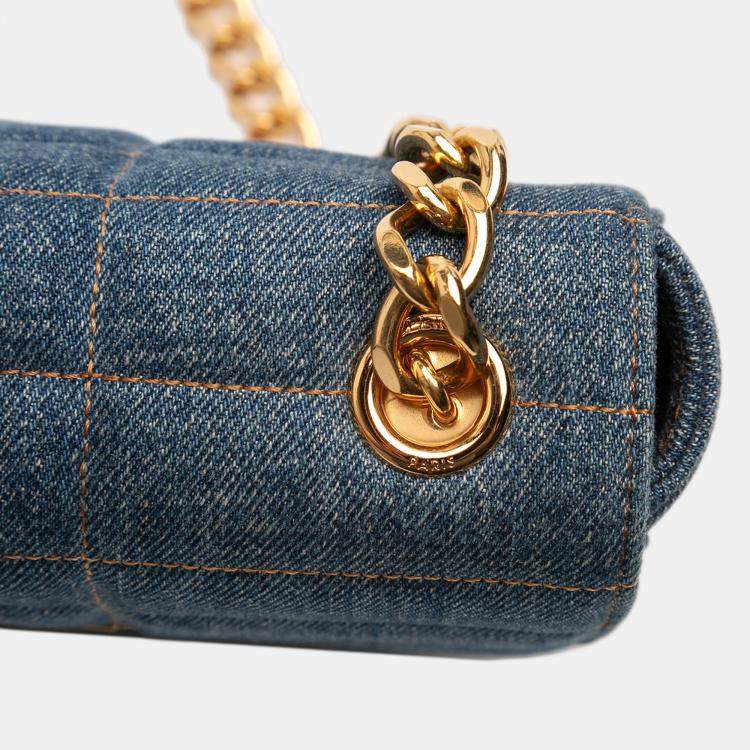 Pre Owned Celine Blue Matelasse Denim Monochrome Chain Shoulder Bag