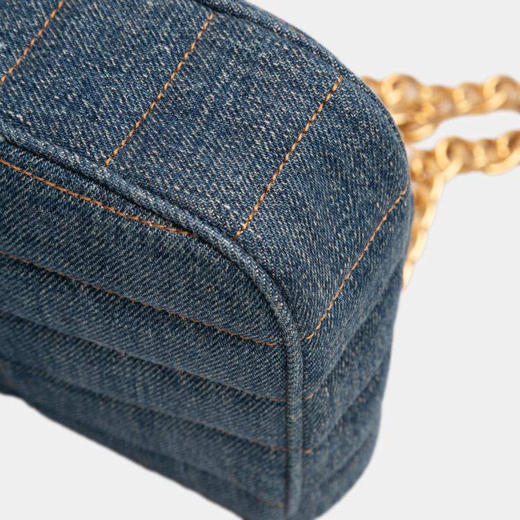 Pre Owned Celine Blue Matelasse Denim Monochrome Chain Shoulder Bag