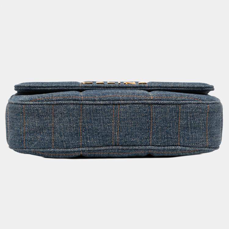 Pre Owned Celine Blue Matelasse Denim Monochrome Chain Shoulder Bag