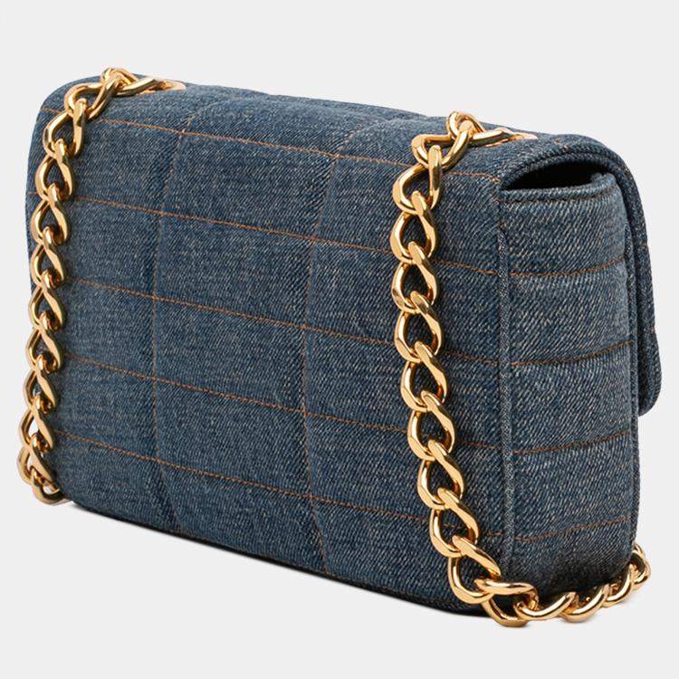 Pre Owned Celine Blue Matelasse Denim Monochrome Chain Shoulder Bag