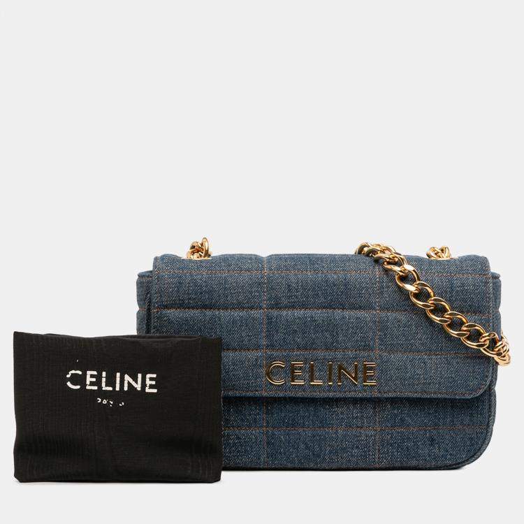 Pre Owned Celine Blue Matelasse Denim Monochrome Chain Shoulder Bag