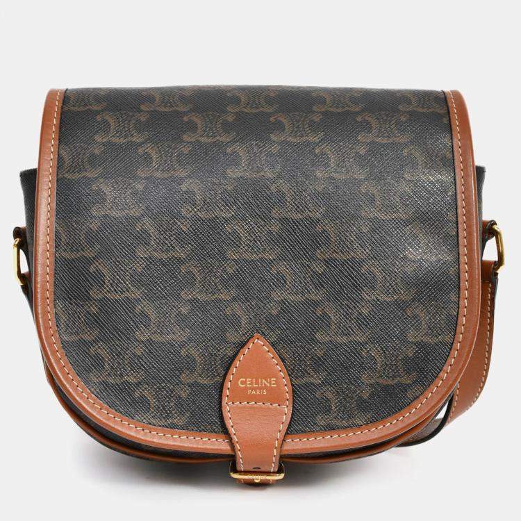 Pre Owned Celine 2020 Brown Triomphe Canvas/Leather Folco Crossbody