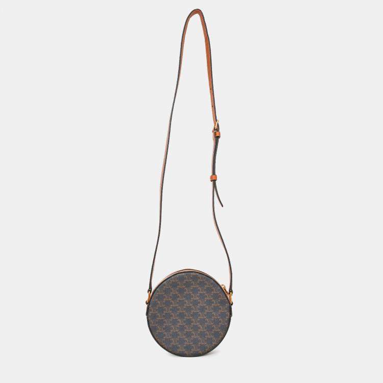 مملوكة مسبقًا Celine 2022 Brown Leather/Canvas Triomphe Round Crossbody Bag