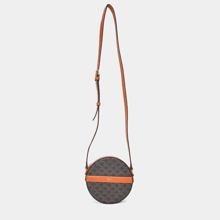 مملوكة مسبقًا Celine 2022 Brown Leather/Canvas Triomphe Round Crossbody Bag