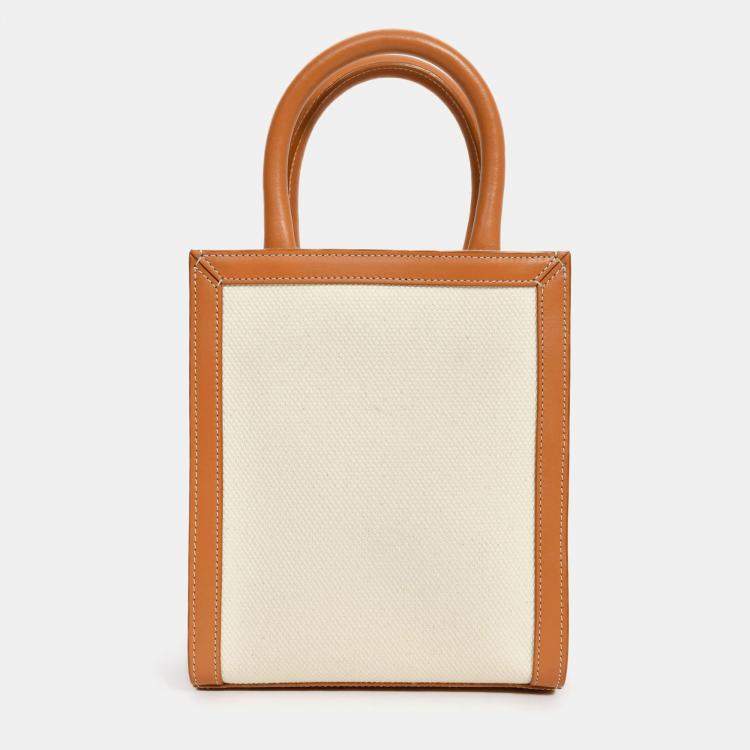 Pre Owned Celine Beige Logo Canvas Mini Vertical Cabas Tote Bag with Strap