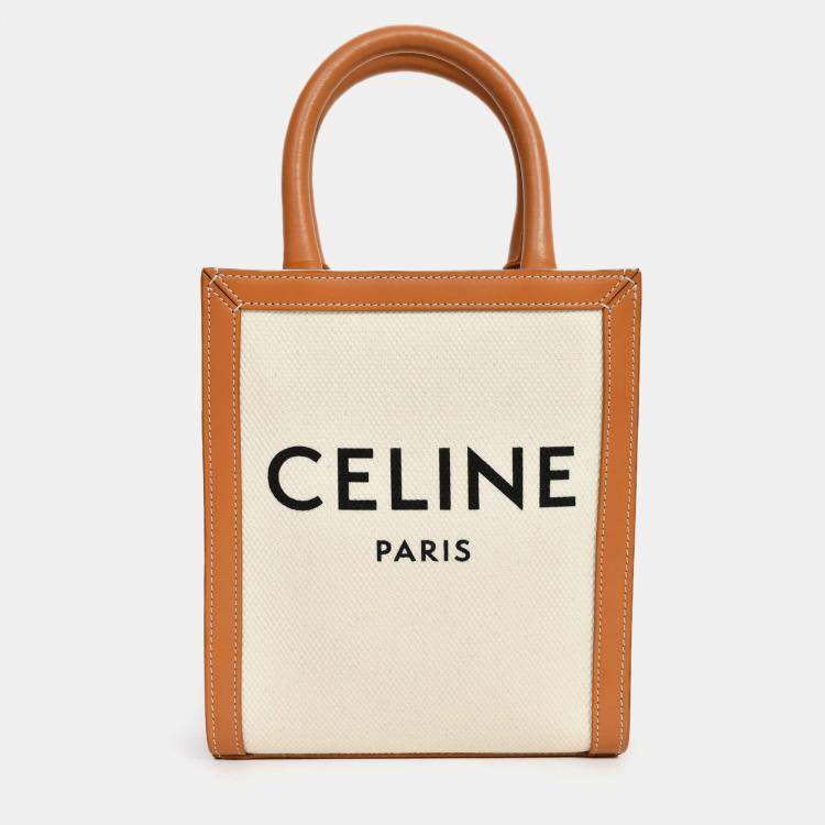 Pre Owned Celine Beige Logo Canvas Mini Vertical Cabas Tote Bag with Strap